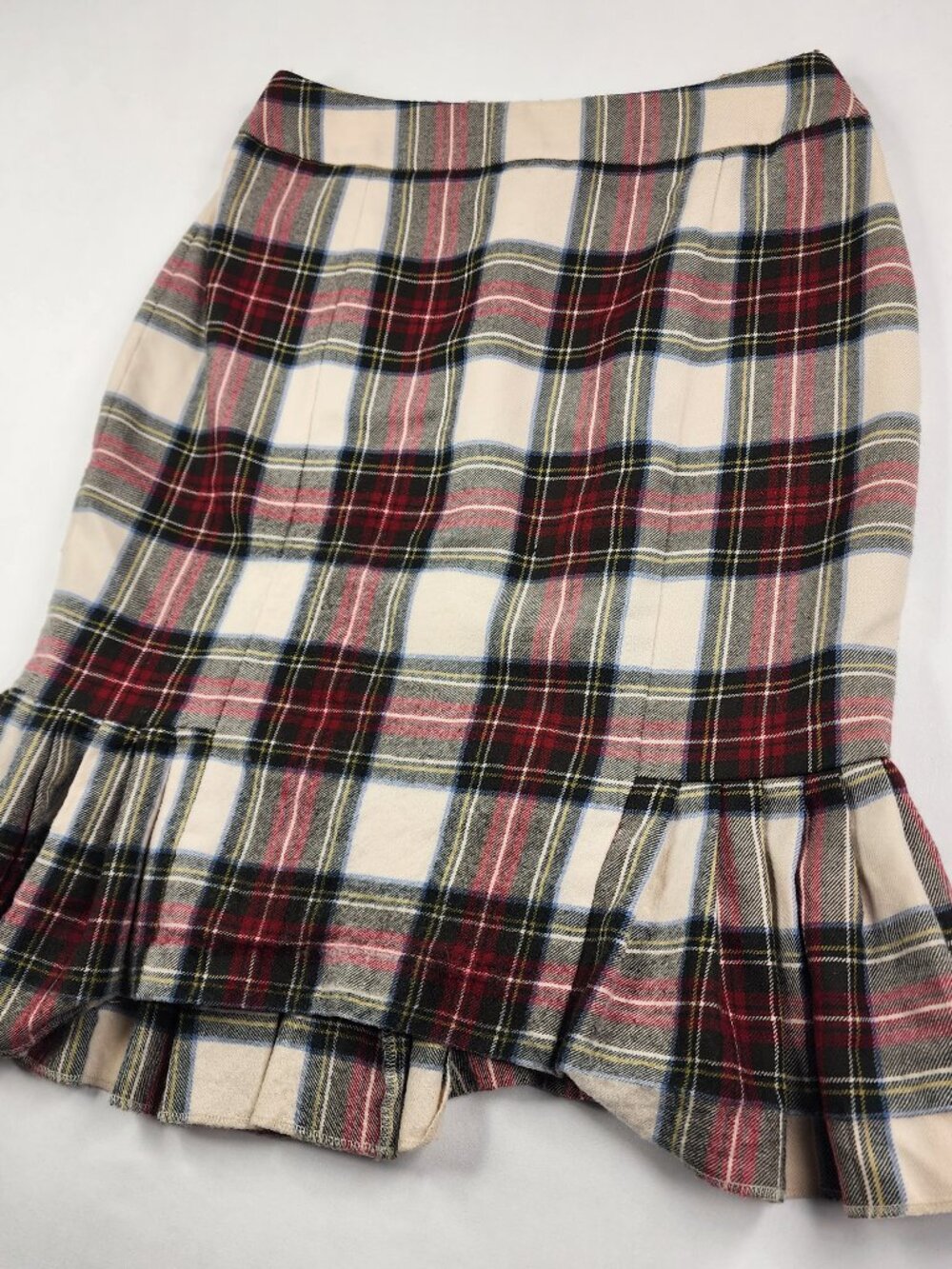 Brooks Brothers 346 Sz 6 Wool Tartan Plaid Flounce Pleated Hem Skirt Knee Length